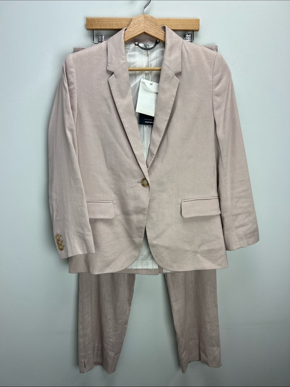 Jigsaw Portofino Linen Jacket 4 Trousers 6 Shell Pink Two Piece Suit Tailored